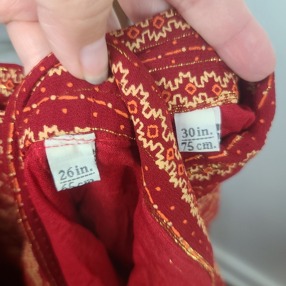 Red Sari Saree Skirt & Running Blouse Border Leheriya Print Regular Wear S - Picture 15 of 16